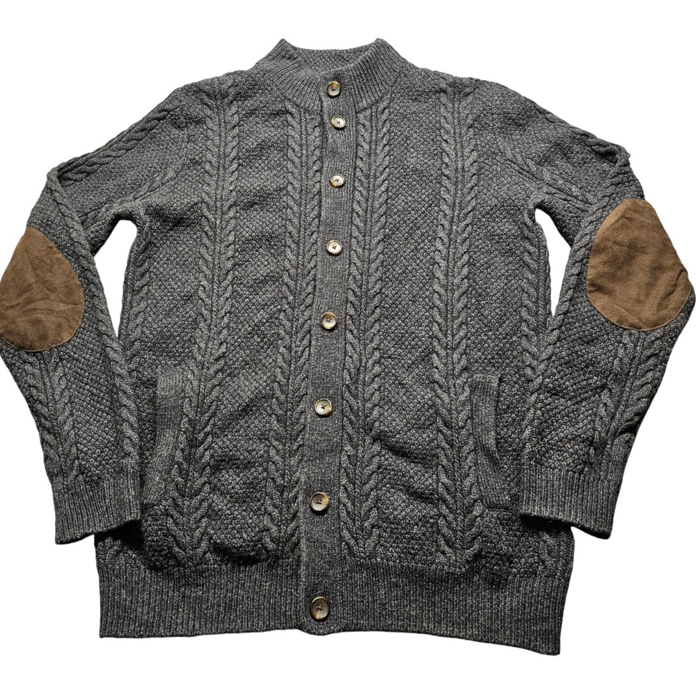 Jos. A. Bank Reserve Wool Blend Cable Knit Button Cardigan Mens Small Gray Cozy
